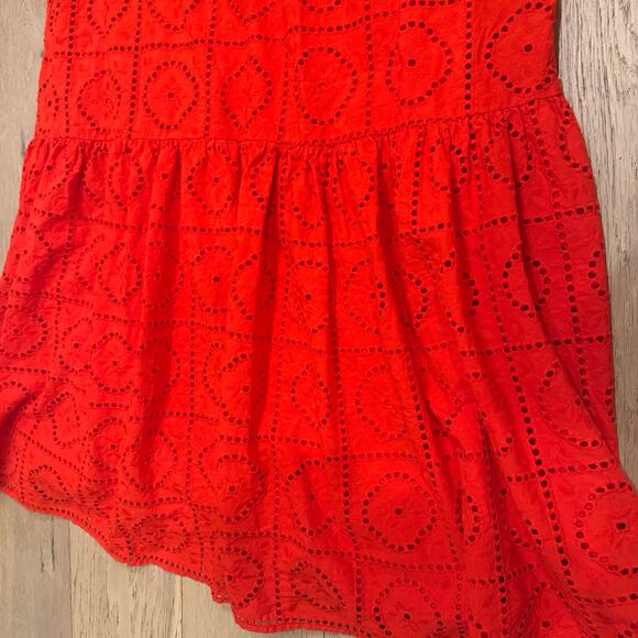 Ann Taylor Halter Flare Eyelet Maxi Dress Red Orange Medium Cotton Spring Summer - Picture 6 of 9
